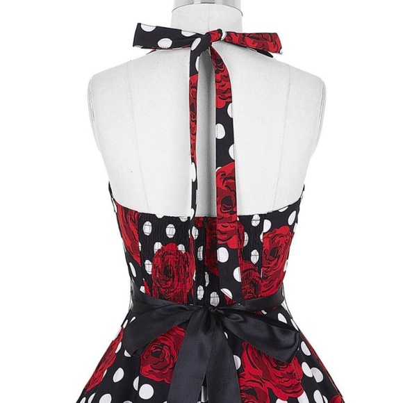 Black and White Polka Dot Dress with Roses - Picture 4 of 8